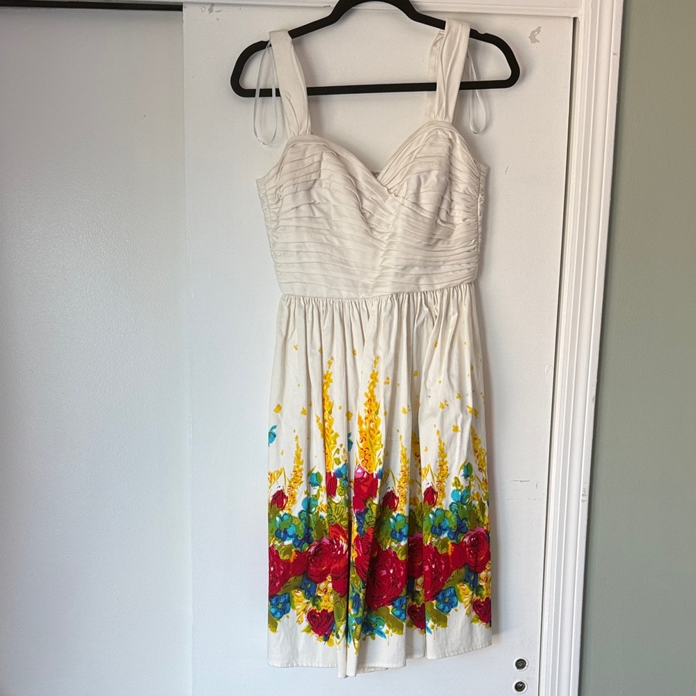 Maggy London White Floral Midi Dress – Red & Yellow Accents, Women’s Size 6
